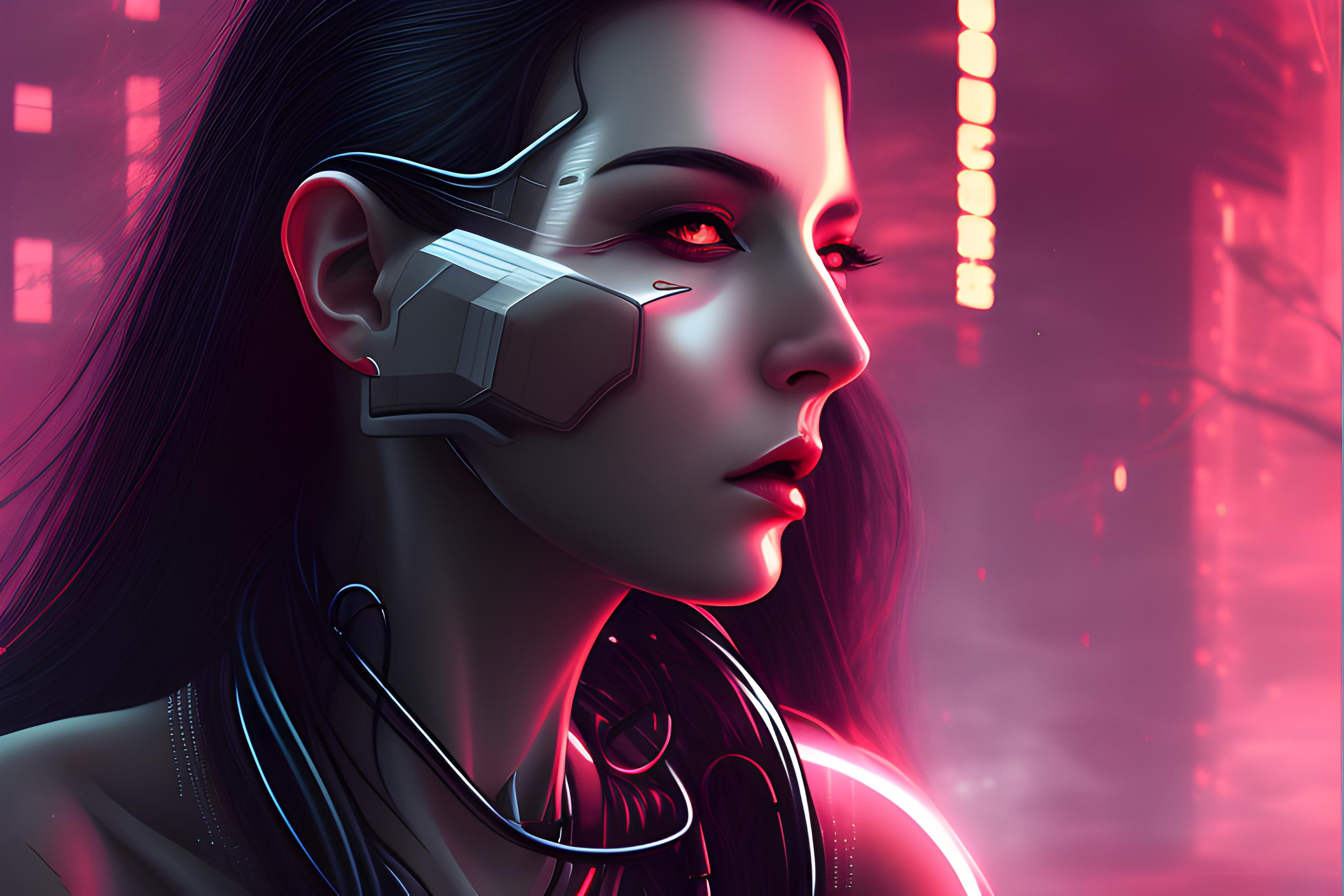 Cyberpunk Wallpaper 4K, Red background, girl, Futuristic